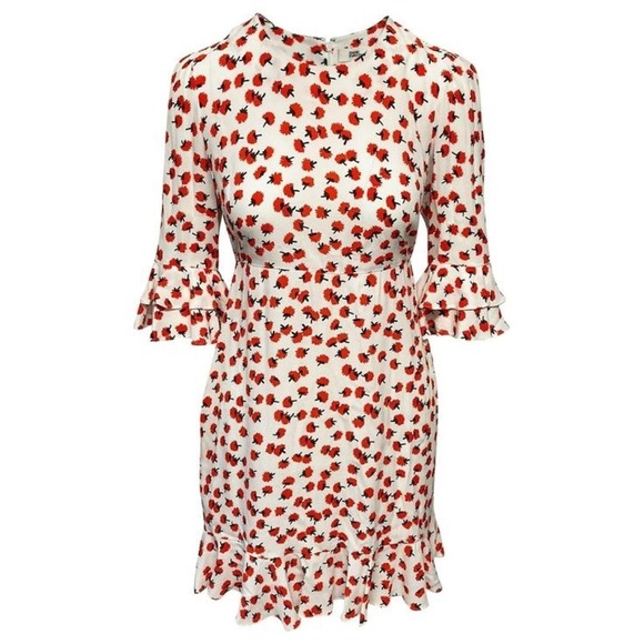 Diane von Furstenberg DVF Elly Floral Print Crepe Ruffle Mini Dress Size 4 - Picture 1 of 10
